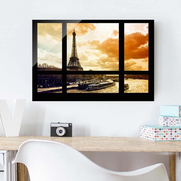 Philippe Hugonnard Vista dalla finestra - Parigi Torre Eiffel al tramonto