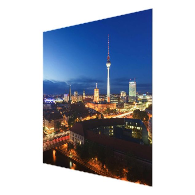 Quadro in vetro Berlino - TV tower at night - Quadrato 1:1
