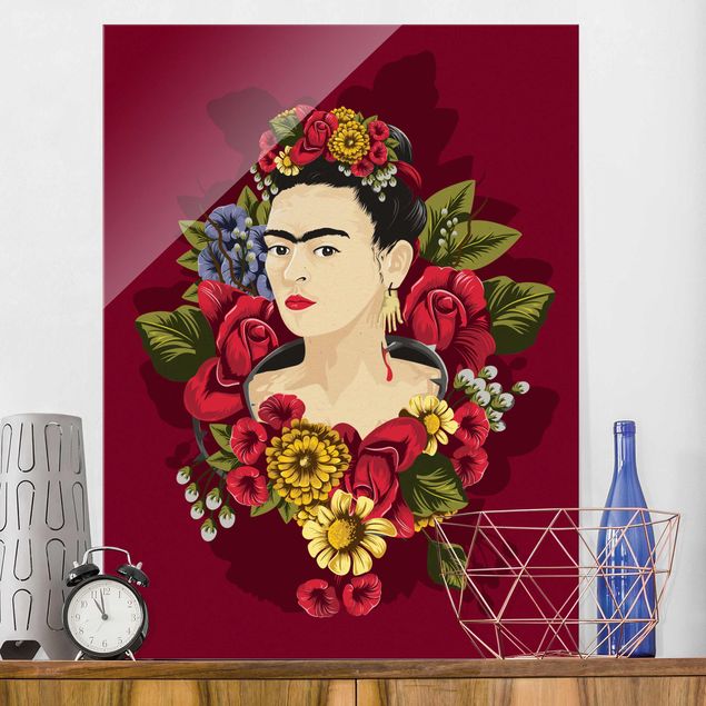 Lavagna magnetica in vetro Frida Kahlo - Rose