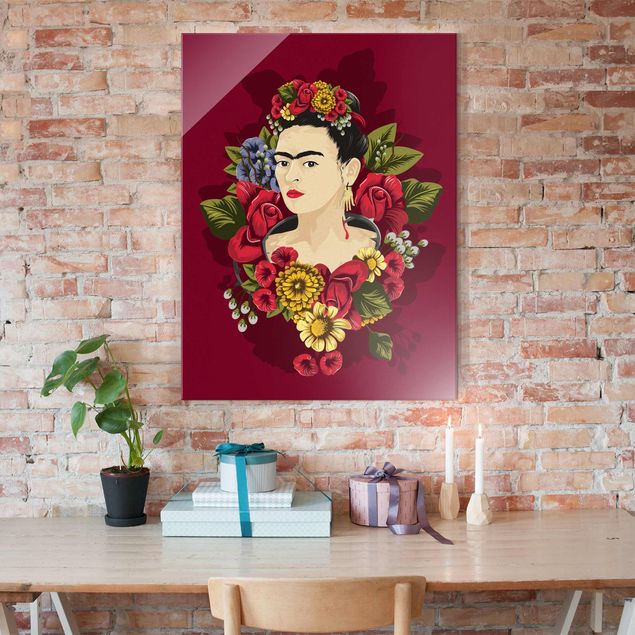 Quadro in vetro - Frida Kahlo - Roses - Verticale 3:4