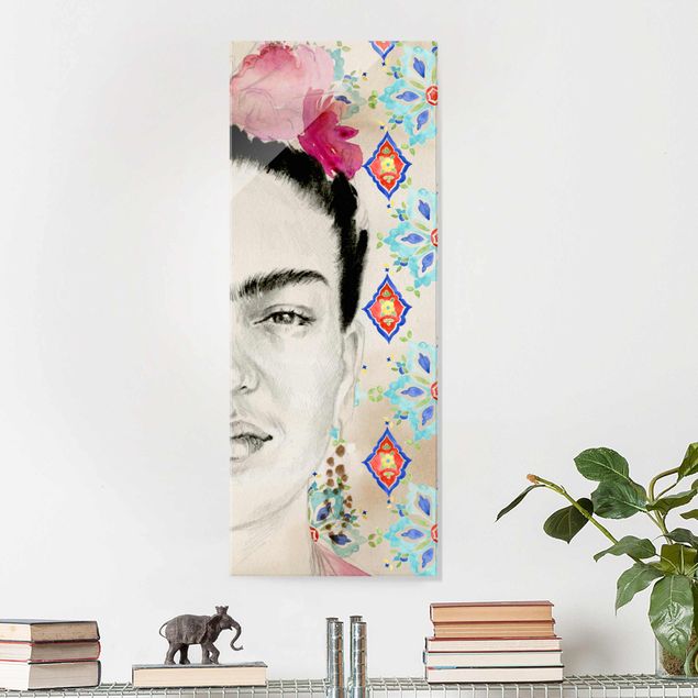 Lavagna magnetica vetro Frida con fiori rosa I