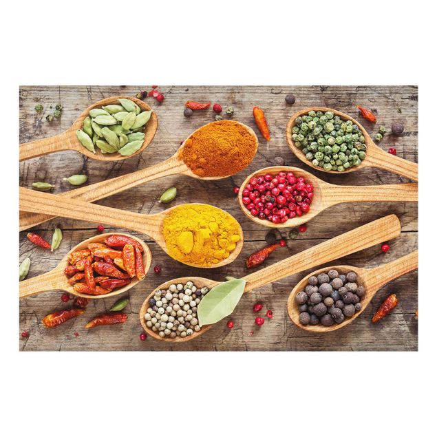 Quadro in vetro - Spices On Wooden Spoon - Orizzontale 3:2