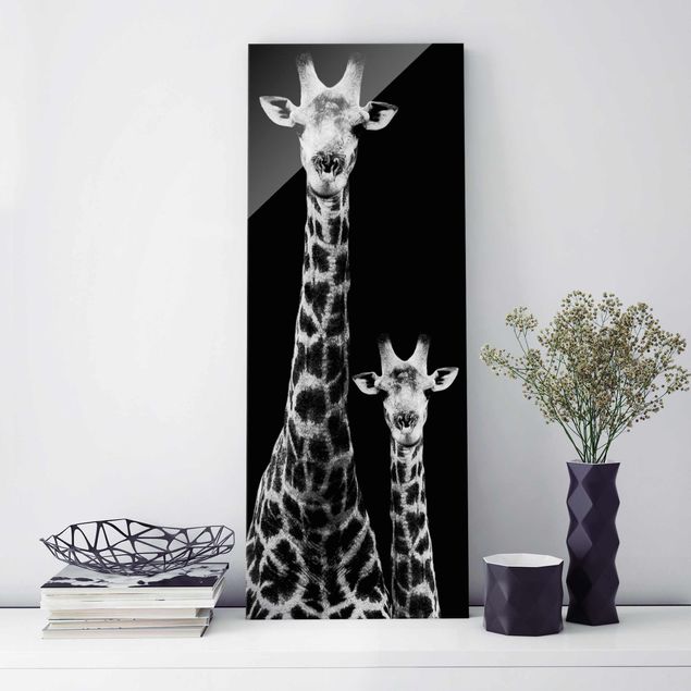 Quadro in vetro - Giraffe Duo black-white - Pannello