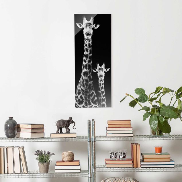 Lavagna magnetica vetro Duo di giraffe in bianco e nero
