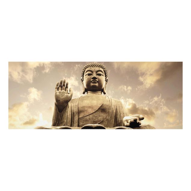 Quadro in vetro - Big Buddha Sepia - Panoramico