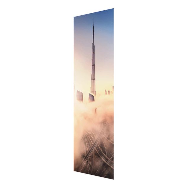 Quadro in vetro - Heavenly skyline di Dubai - Pannello