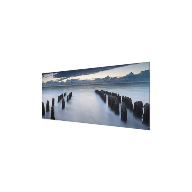 Quadro in vetro - Wooden groynes in the North Sea at Sylt - Panoramico