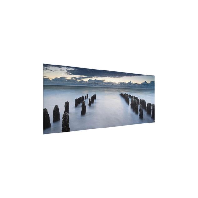 Quadro in vetro - Wooden groynes in the North Sea at Sylt - Panoramico