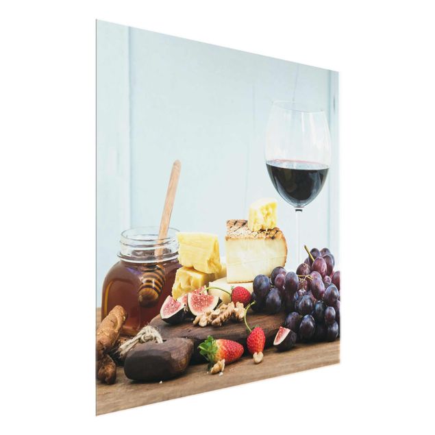 Quadro in vetro - Cheese And Wine - Quadrato 1:1