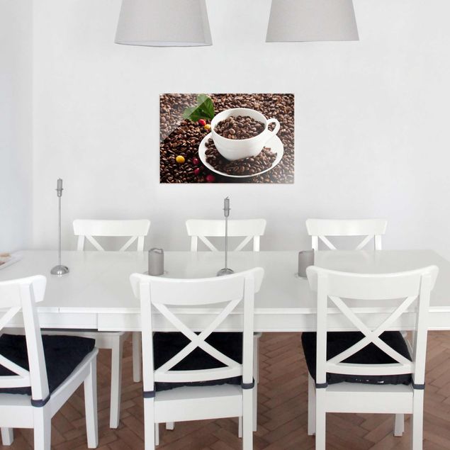 Quadro in vetro - Coffee Cup With Roasted Coffee Beans - Orizzontale 3:2