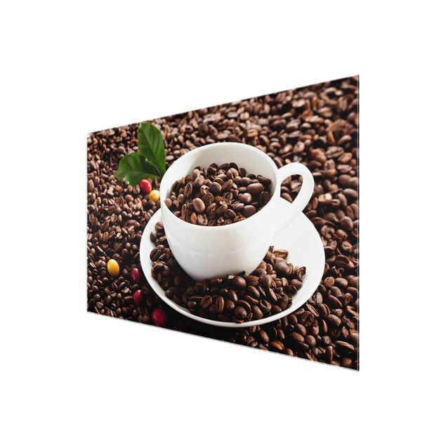 Quadro in vetro - Coffee Cup With Roasted Coffee Beans - Orizzontale 3:2