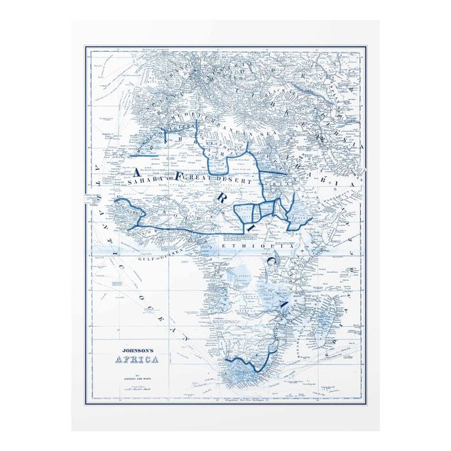 Quadro in vetro - Mappa In Toni Di Blu - Africa - Verticale 3:4
