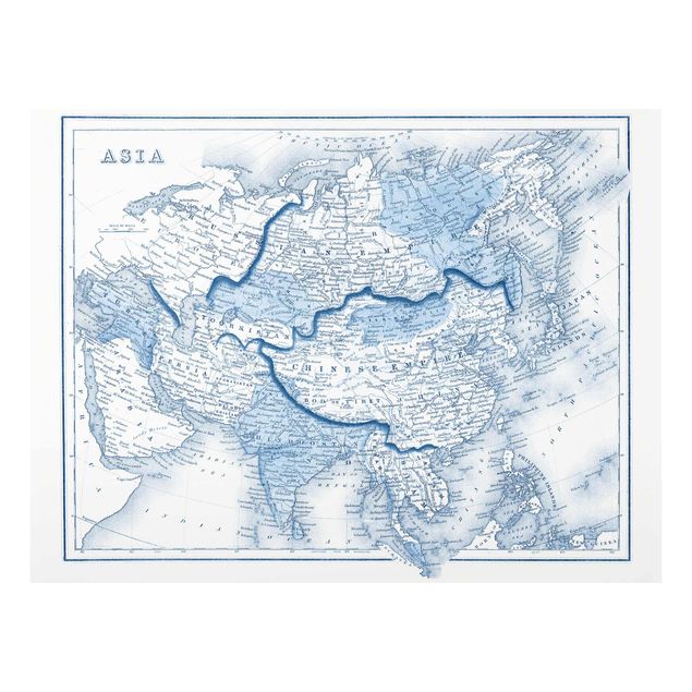 Quadro in vetro - Mappa In Toni Di Blu - Asia - Large 3:4