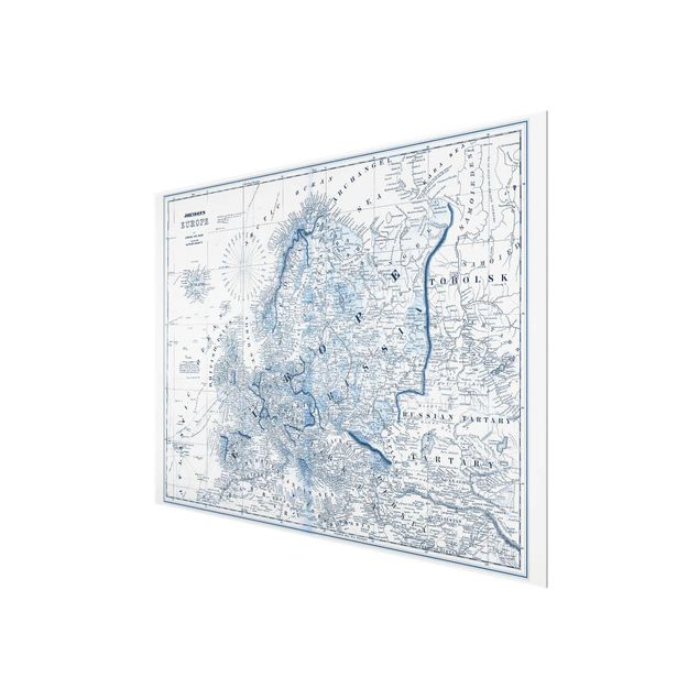 Quadro in vetro - Mappa In Toni Di Blu - Europa - Large 3:4