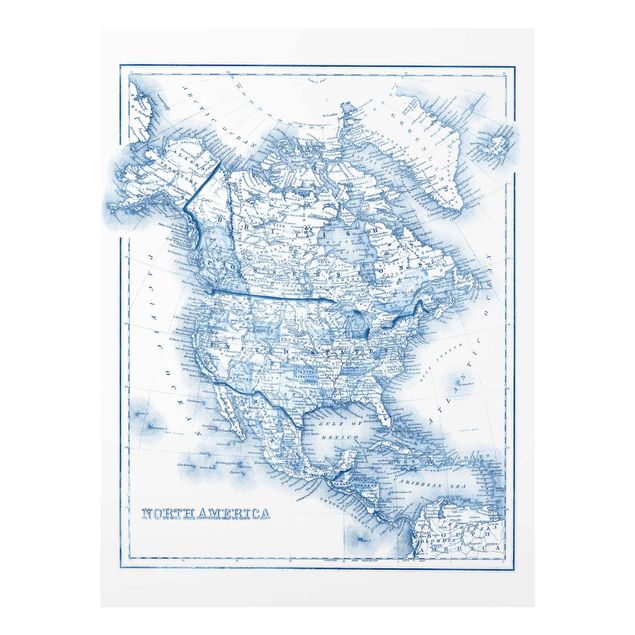 Quadro in vetro - Mappa In Toni Di Blu - America Del Nord - Verticale 3:4
