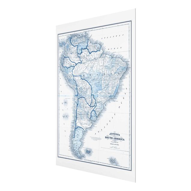 Quadro in vetro - Mappa In Toni Di Blu - America Del Sud - Verticale 3:4
