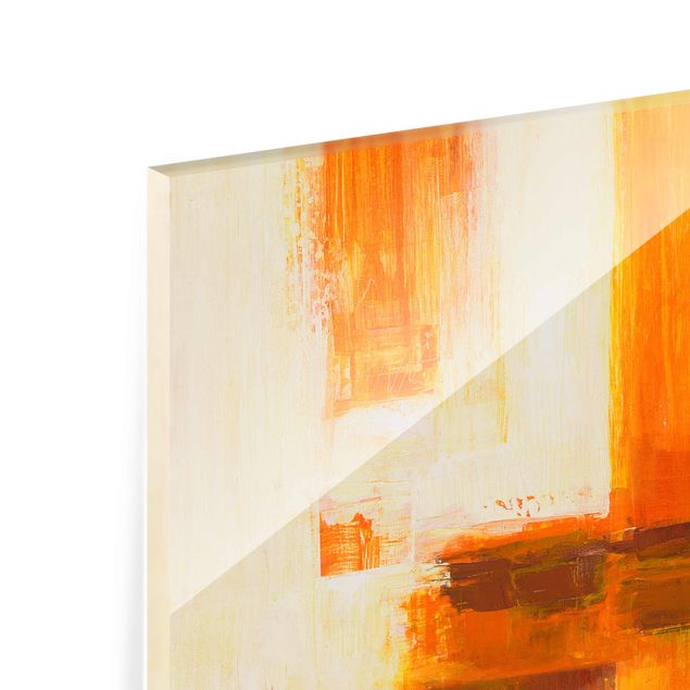 Quadro in vetro - Petra Schüßler - Composition In Orange And Brown 01 - Quadrato 1:1
