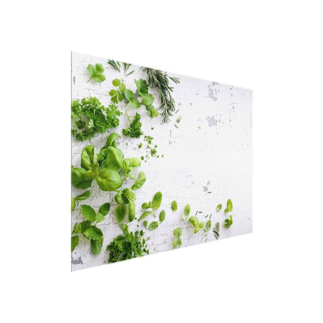 Quadro in vetro - Herbs On Wooden Shabby - Orizzontale 4:3