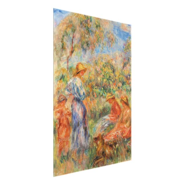 Quadro in vetro - Auguste Renoir - Tre Donne e Bambini in un Paesaggio - Impressionismo - Verticale 3:4