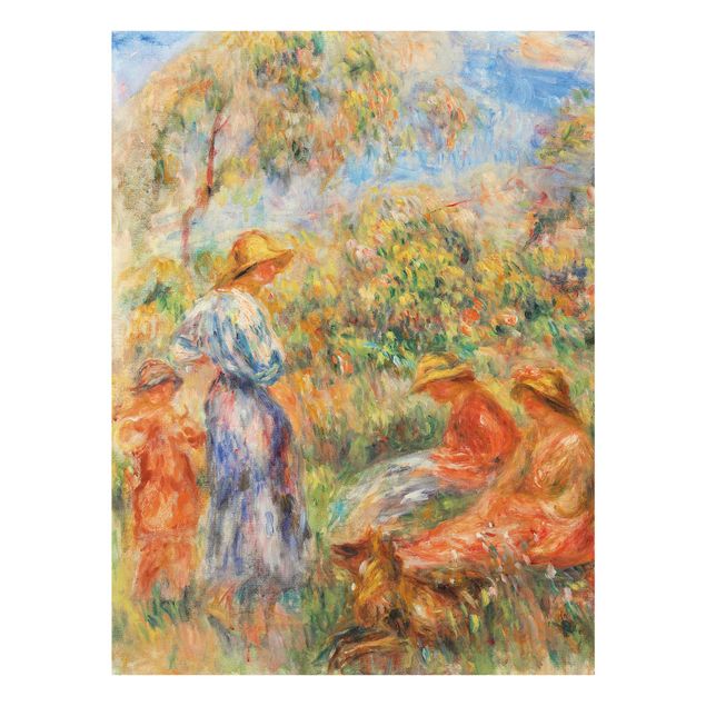 Quadro in vetro - Auguste Renoir - Tre Donne e Bambini in un Paesaggio - Impressionismo - Verticale 3:4