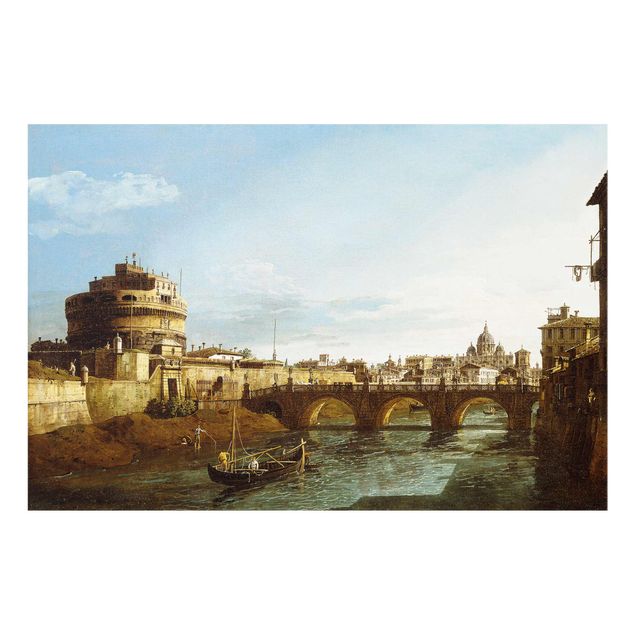 Quadro in vetro - Bernardo Bellotto - View of Rome looking West, with Boats along the Tiber and the Castel Saint - Orizzontale 3:2