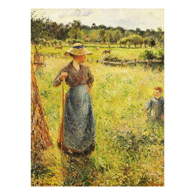 Quadro in vetro - Camille Pissarro - La Raccolta del Fieno - Impressionismo - Verticale 3:4