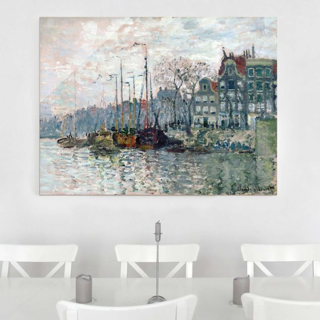 Quadro su vetro - Claude Monet - Vista del Prins Hendrikkade e il Kromme Waal di Amsterdam - Impressionismo - Orizzontale 4:3