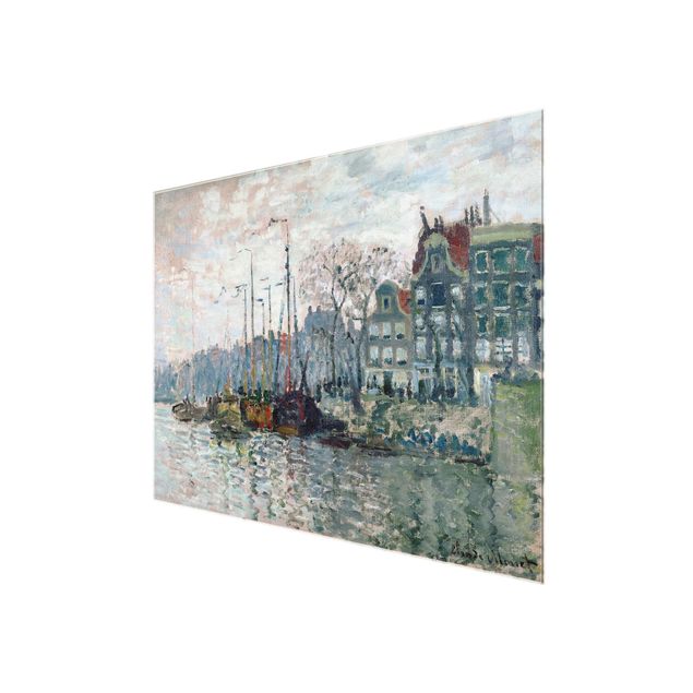 Quadro su vetro - Claude Monet - Vista del Prins Hendrikkade e il Kromme Waal di Amsterdam - Impressionismo - Orizzontale 4:3
