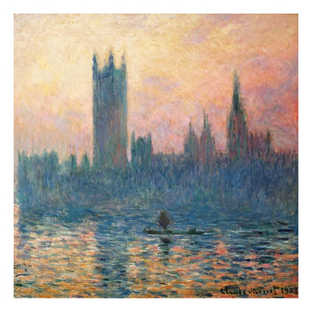 Quadro in vetro - Claude Monet - Parlamento di Londra al tramonto - Impressionismo - Quadrato 1:1