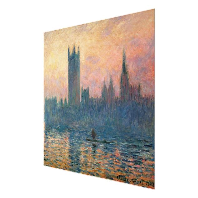 Quadro in vetro - Claude Monet - Parlamento di Londra al tramonto - Impressionismo - Quadrato 1:1