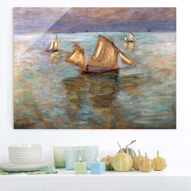 Lavagna magnetica vetro Claude Monet - Barche da pesca vicino a Pourville