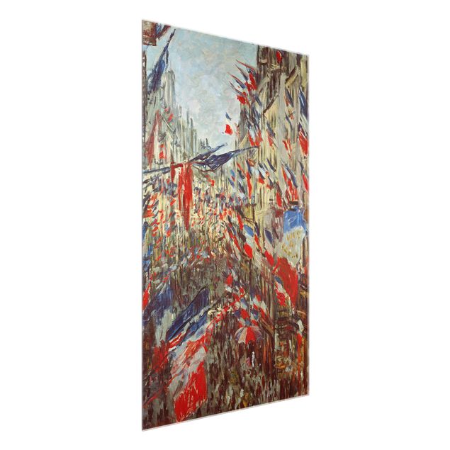 Quadro su vetro - Claude Monet - La Rue Montargueil con Bandiere - Impressionismo - Verticale 2:3