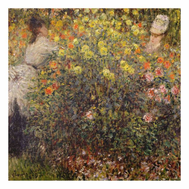 Quadro su vetro - Claude Monet - Due Signore nel Giardino Fiorito - Impressionismo - Quadrato 1:1
