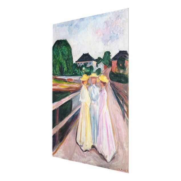 Quadro in vetro - Edvard Munch - Tre Ragazze sul Ponte - Espressionismo - Verticale 3:4