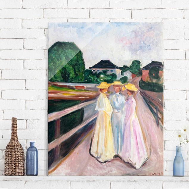 Lavagna magnetica in vetro Edvard Munch - Tre ragazze sul ponte