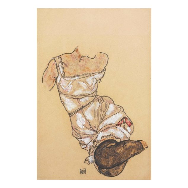Quadro in vetro - Egon Schiele - Female torso in underwear and black stockings - Verticale 2:3