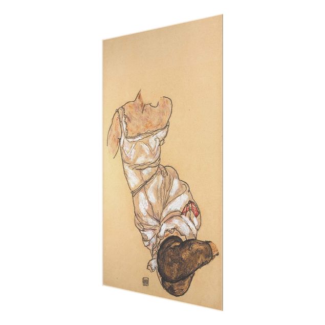 Quadro in vetro - Egon Schiele - Female torso in underwear and black stockings - Verticale 2:3