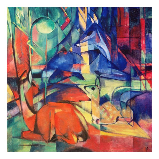 Quadro in vetro - Franz Marc - Cervi nella Foresta II - Espressionismo - Quadrato 1:1