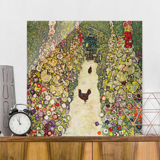 Lavagna magnetica vetro Gustav Klimt - Sentiero del giardino con galline