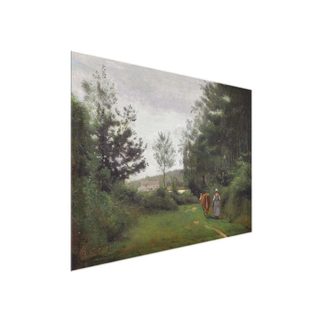 Quadro in vetro - Jean-Baptiste Camille Corot - A Farm in Dardagny - Quadrato 1:1