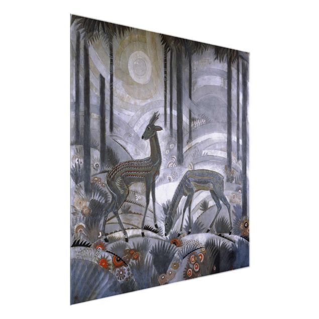 Quadro su vetro - Jean Dunand - Gazelles - Lacquered Wood Panel - Quadrato 1:1