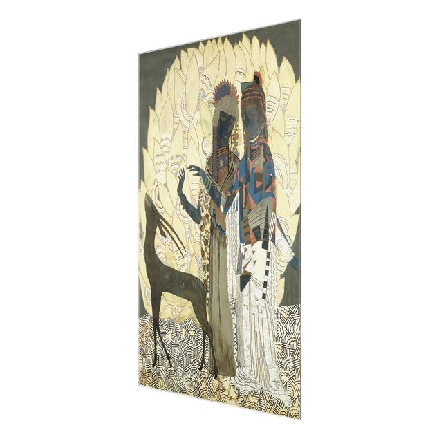 Quadro in vetro - Jean Dunand - Two stylized Women with an Antelope and Foliage - Verticale 2:3