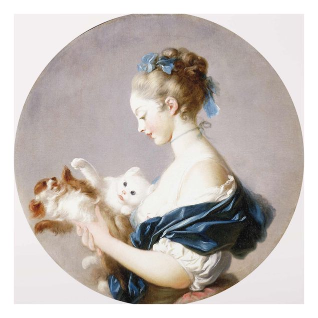 Quadro in vetro - Jean Honoré Fragonard - Girl playing with a Dog and a Cat - Quadrato 1:1