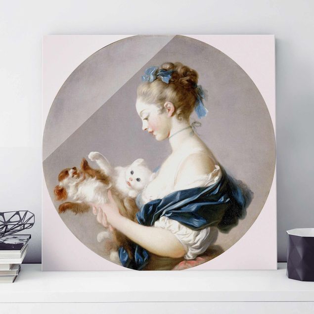 stampe animali Jean Honoré Fragonard - Ragazza che gioca con un cane e un gatto