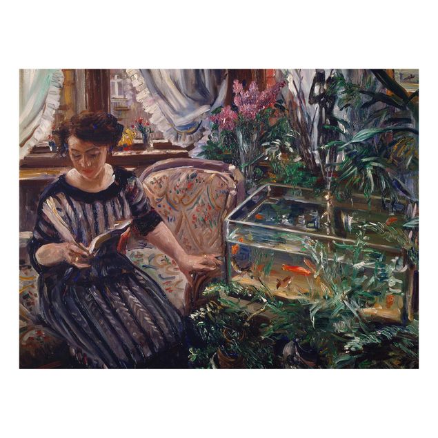 Quadro in vetro - Lovis Corinth - A Woman reading near a Goldfish Tank - Orizzontale 4:3