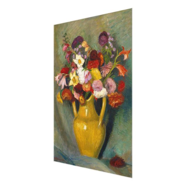 Quadro in vetro - Otto Modersohn - Colorful Bouquet in Yellow Clay Jug - Verticale 3:4