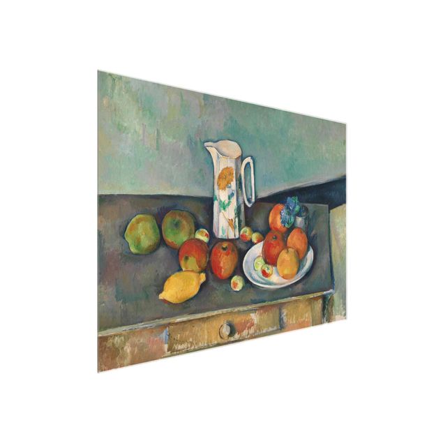 Quadro in vetro - Paul Cézanne - Natura morta con Brocca da Latte e Frutti su un Tavolo - Impressionismo - Orizzontale 4:3