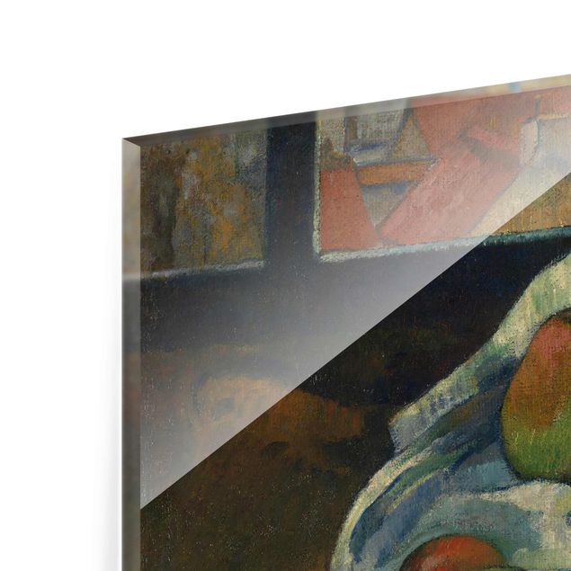 Quadro in vetro - Paul Gauguin - Cesto di Frutta e Brocca di fronte a una Finestra - Post-Impressionismo quadrato 1:1