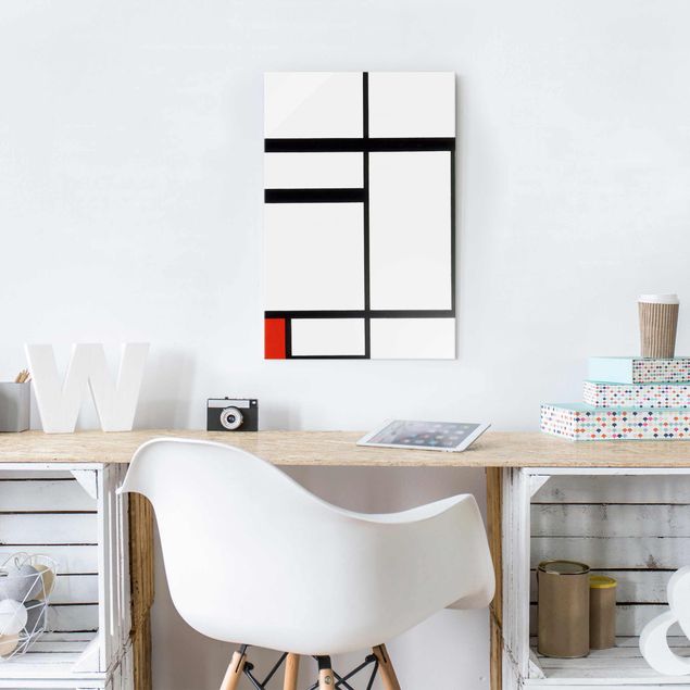 Lavagna magnetica vetro Piet Mondrian - Composizione con rosso, nero e bianco