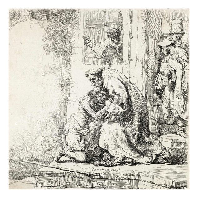 Quadro in vetro - Rembrandt van Rijn - The Return of the prodigal Son - Quadrato 1:1